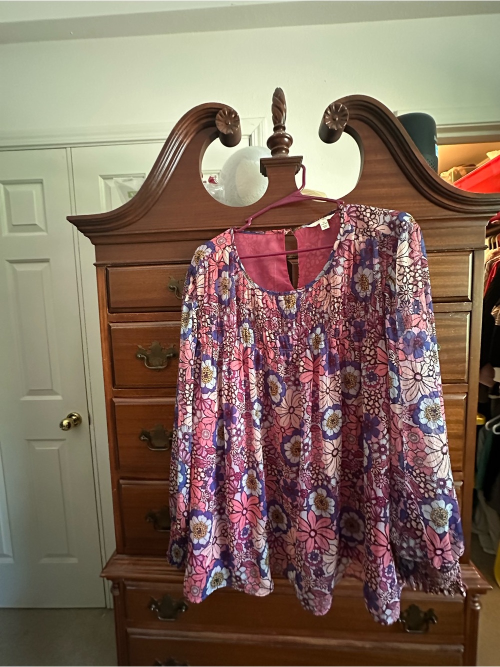 Terra & Sky Floral Smocked Yoke Blouse - Pink & Purple
